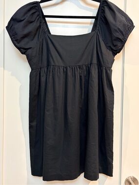 Abound Black Cotton Babydoll Mini Dress Puff Sleeve Size L